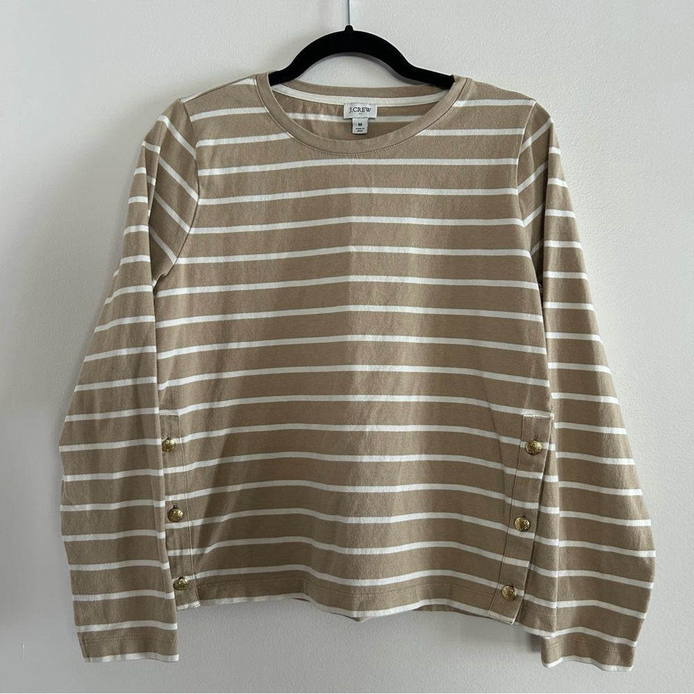 J. Crew Striped Long Sleeve Side Button Top Women’s Medium Cotton Quiet Luxury